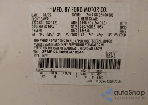 2022 Ford Edge Sel z USA, uszkodzony, nr VIN 2FMPK4J98NBA18244